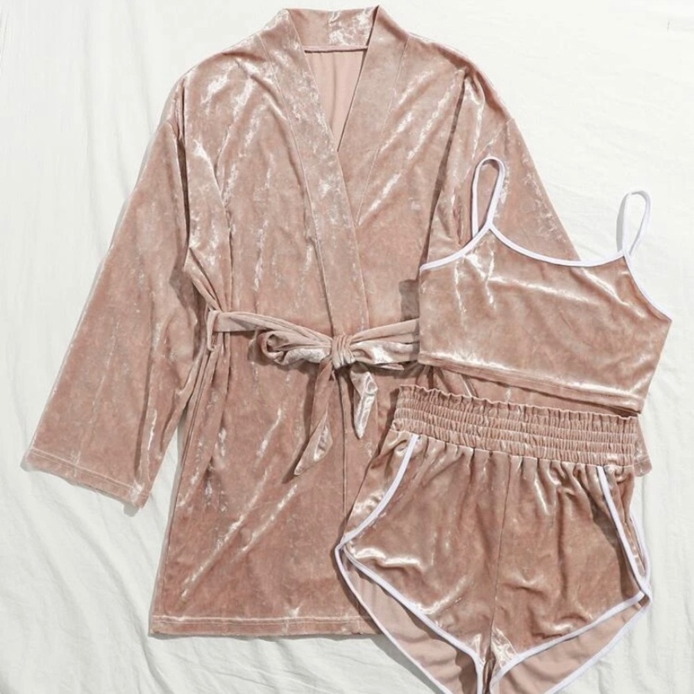 Velvet belted night robe WITHOUT cami top & shorts